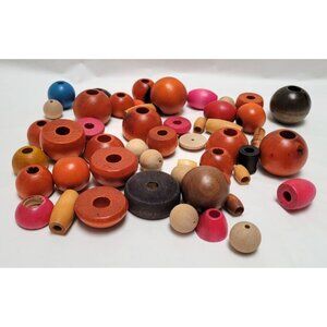 Lot of 53 Vintage Mixed Assorted Wooden Beads For Crafting Jewelry Making